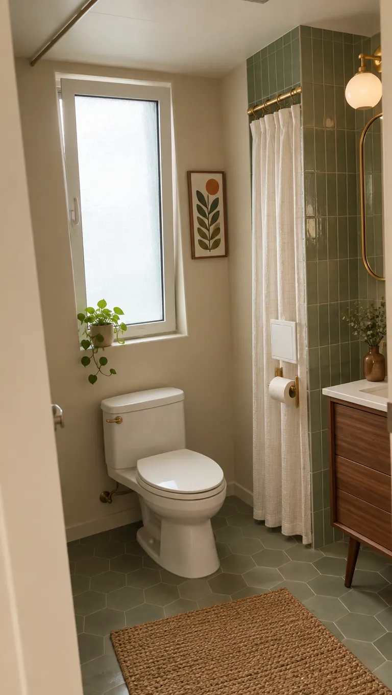 Unedited AI result: the first flat's bathroom in Mid-century modern style