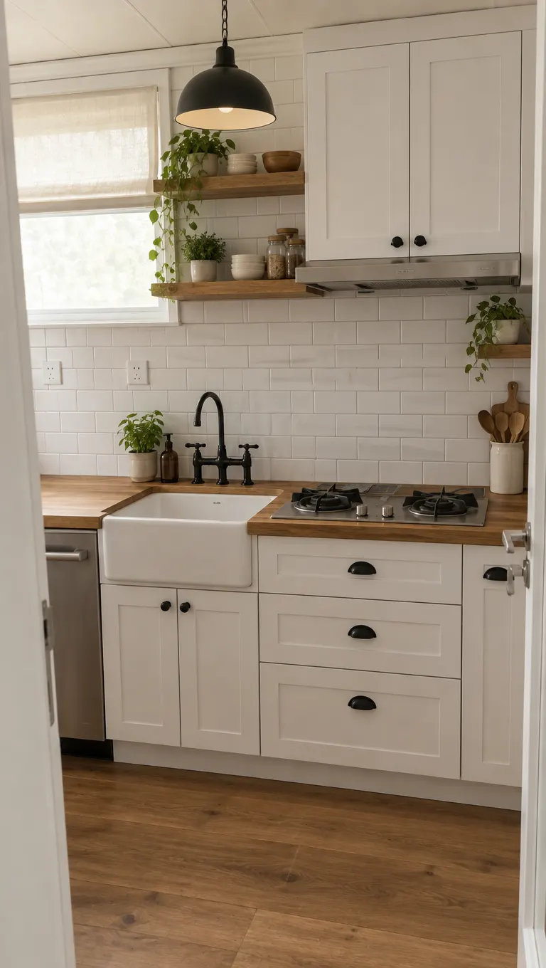 Unedited AI result: the kitchen close-up with an added window where the upper cabinets were in Farmhouse style
